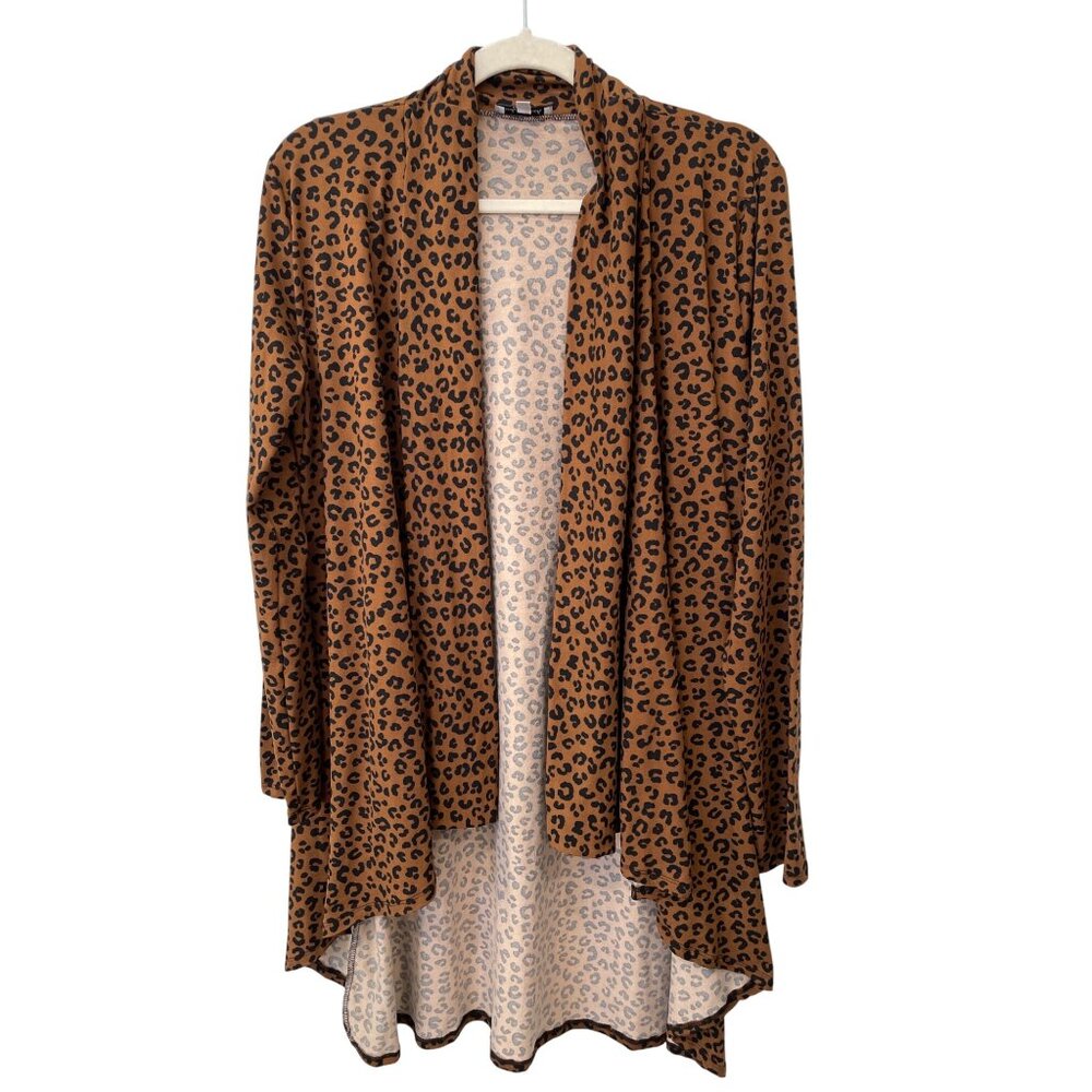 White Birch Leopard Open Front Cardigan Size Large Hi Low Animal Print Relaxed